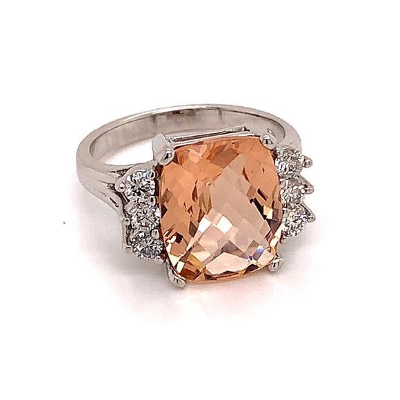 Diamond Morganite Ring Size 7.25 14k Gold 5.60 TCW Certified $5,950 120600 - Picture 4 of 14